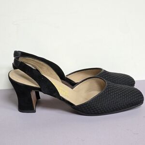 Salvatore Ferragamo Black Textured Slingback Heels 8.5